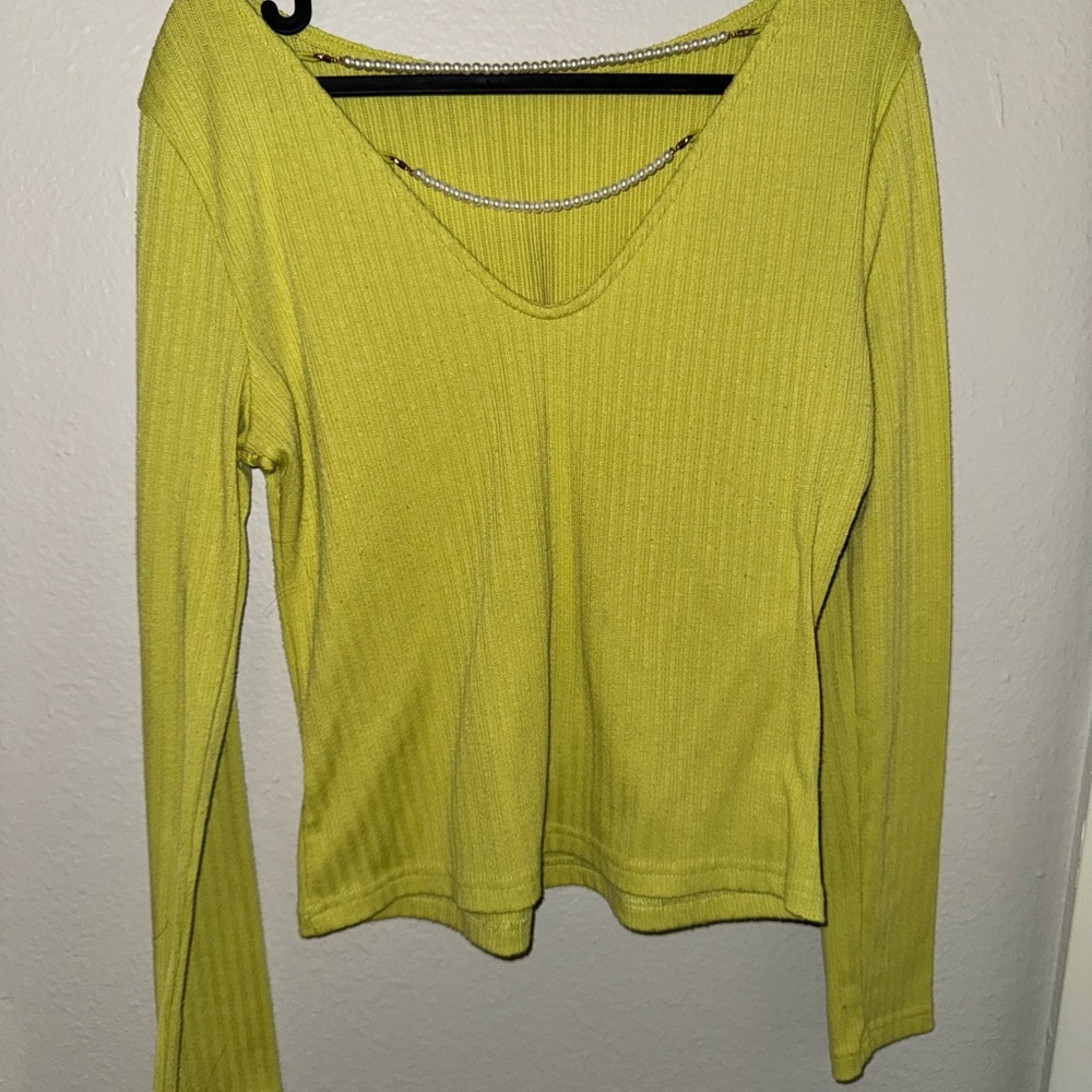 Vibrant Yellow Ribbed Long Sleeve Blouse